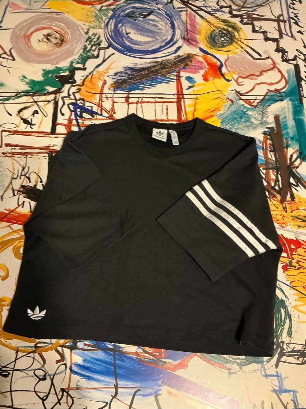 Adidas Black Long Sleeve Tee with Signature 3-Stripes